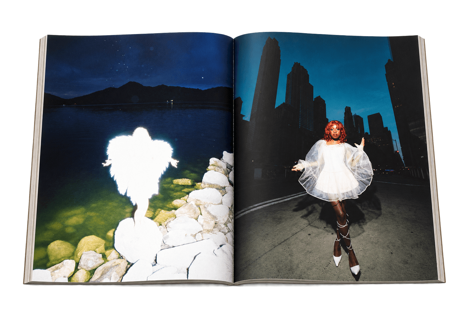 Open magazine with two angel portraits photographed by Sara Schultz
